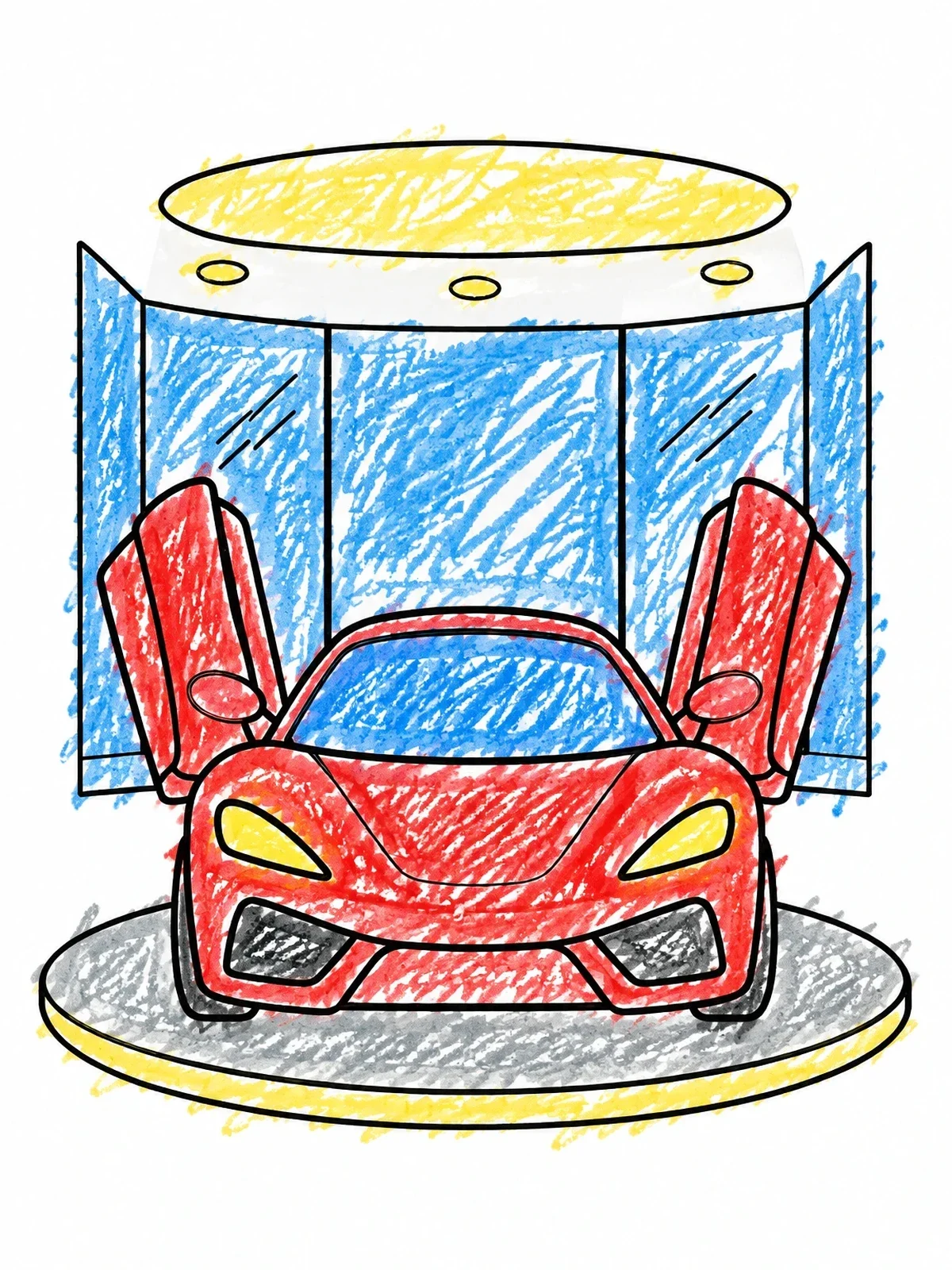 Colored example of the Supercar In Modern Showroom coloring page