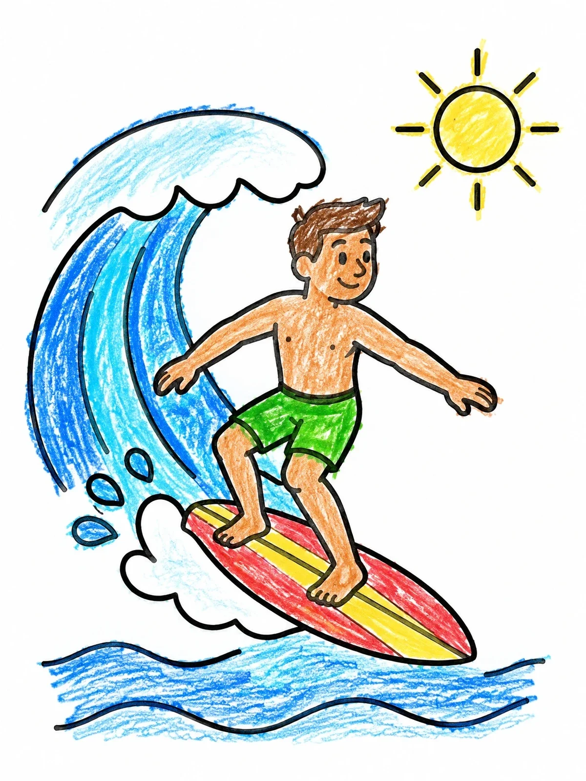 Colored example of the Surfer Riding An Ocean Wave coloring page