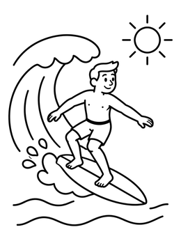 Free printable Surfer Riding An Ocean Wave coloring page