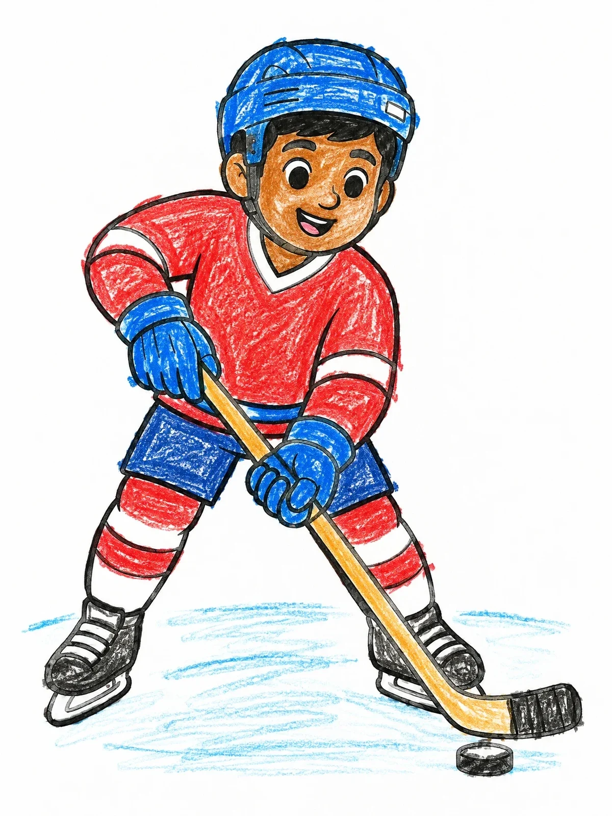 Colored example of the Young Ice Hockey Player coloring page