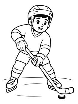 A young hockey player on the ice in this sports coloring page.