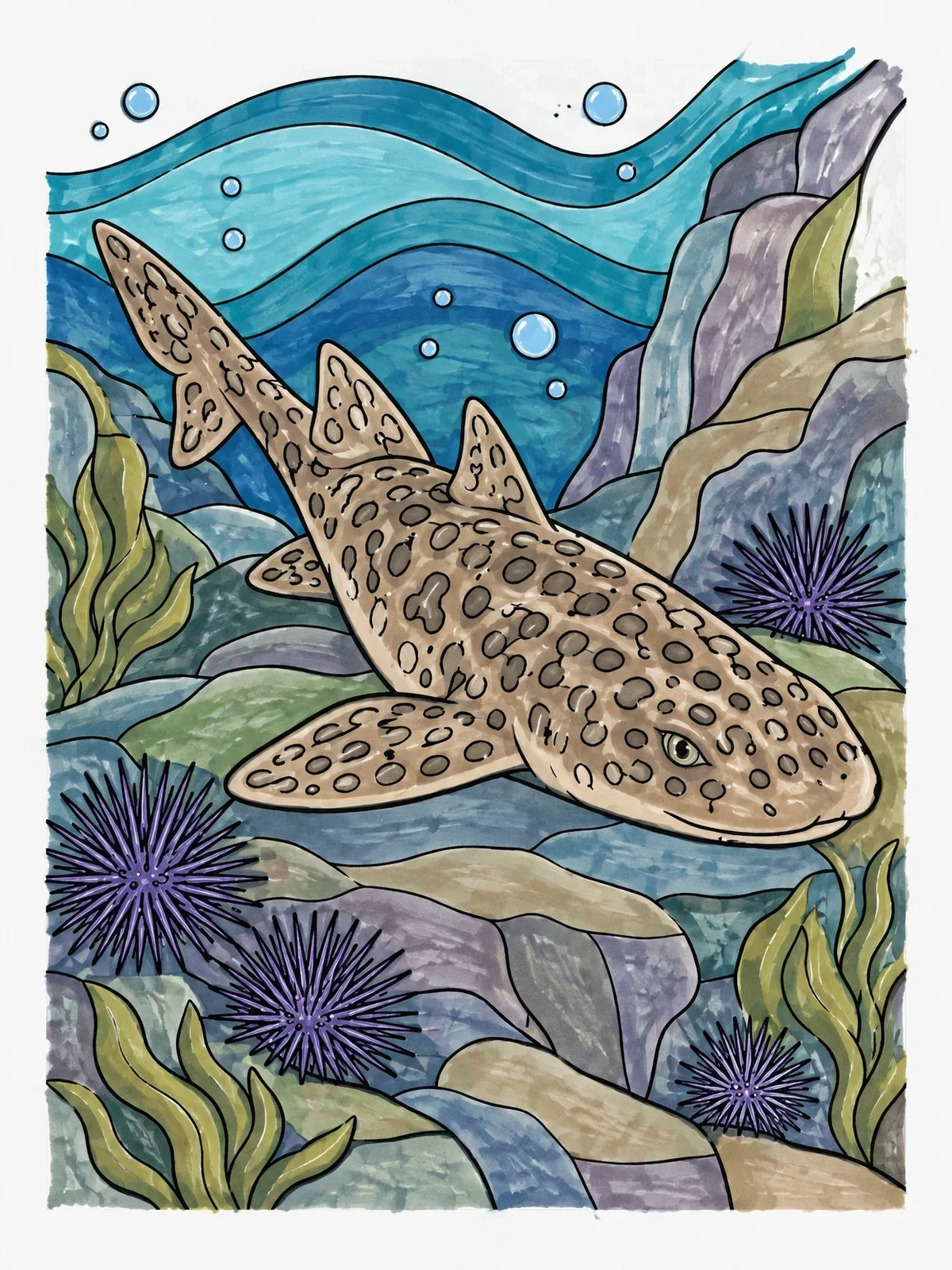 Colored example of the Spotted Carpet Shark On Reef coloring page