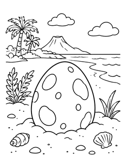 Free printable Dinosaur Egg On Tropical Beach coloring page