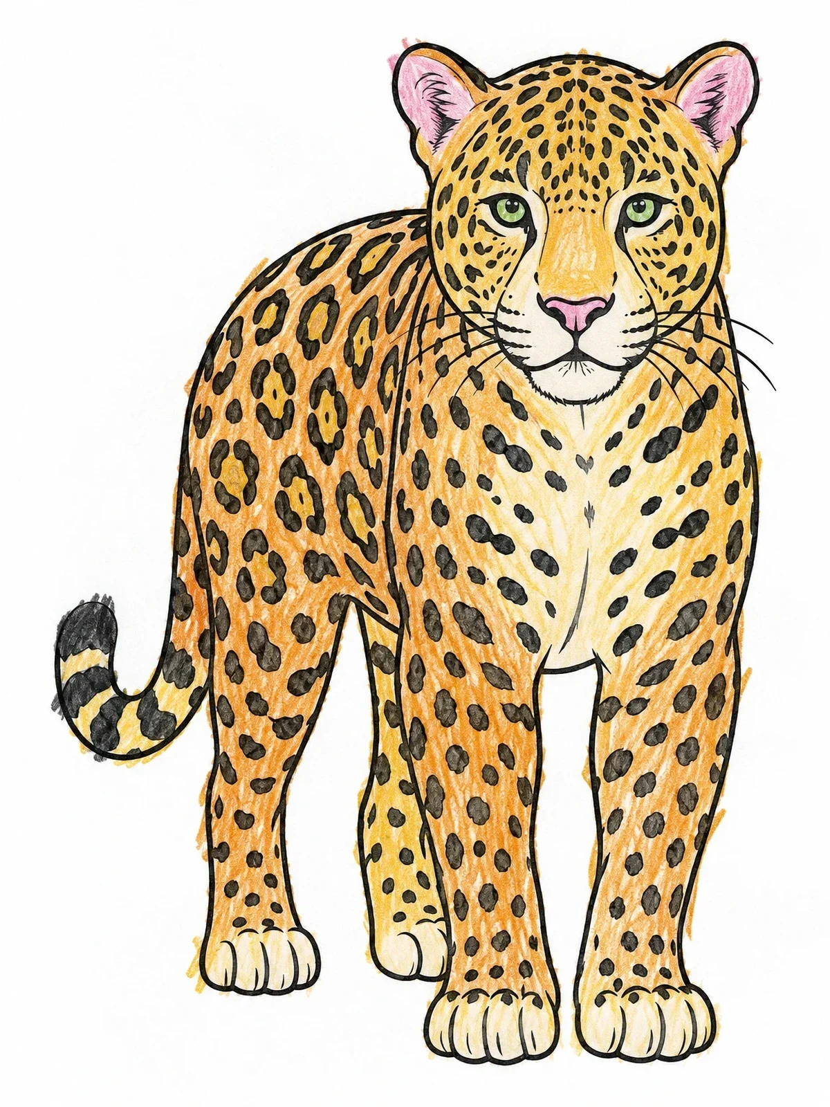 Colored example of the Majestic Spotted Jaguar coloring page
