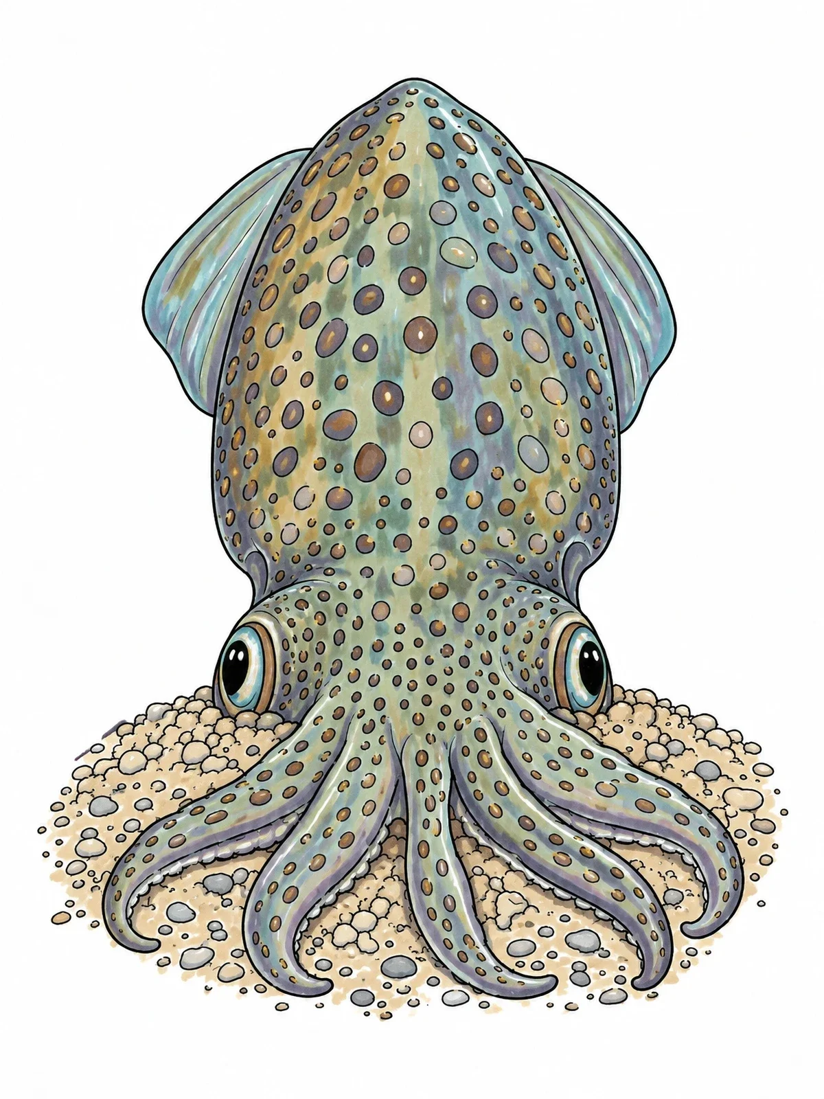 Colored example of the Spotted Squid Resting On Seabed Sand coloring page