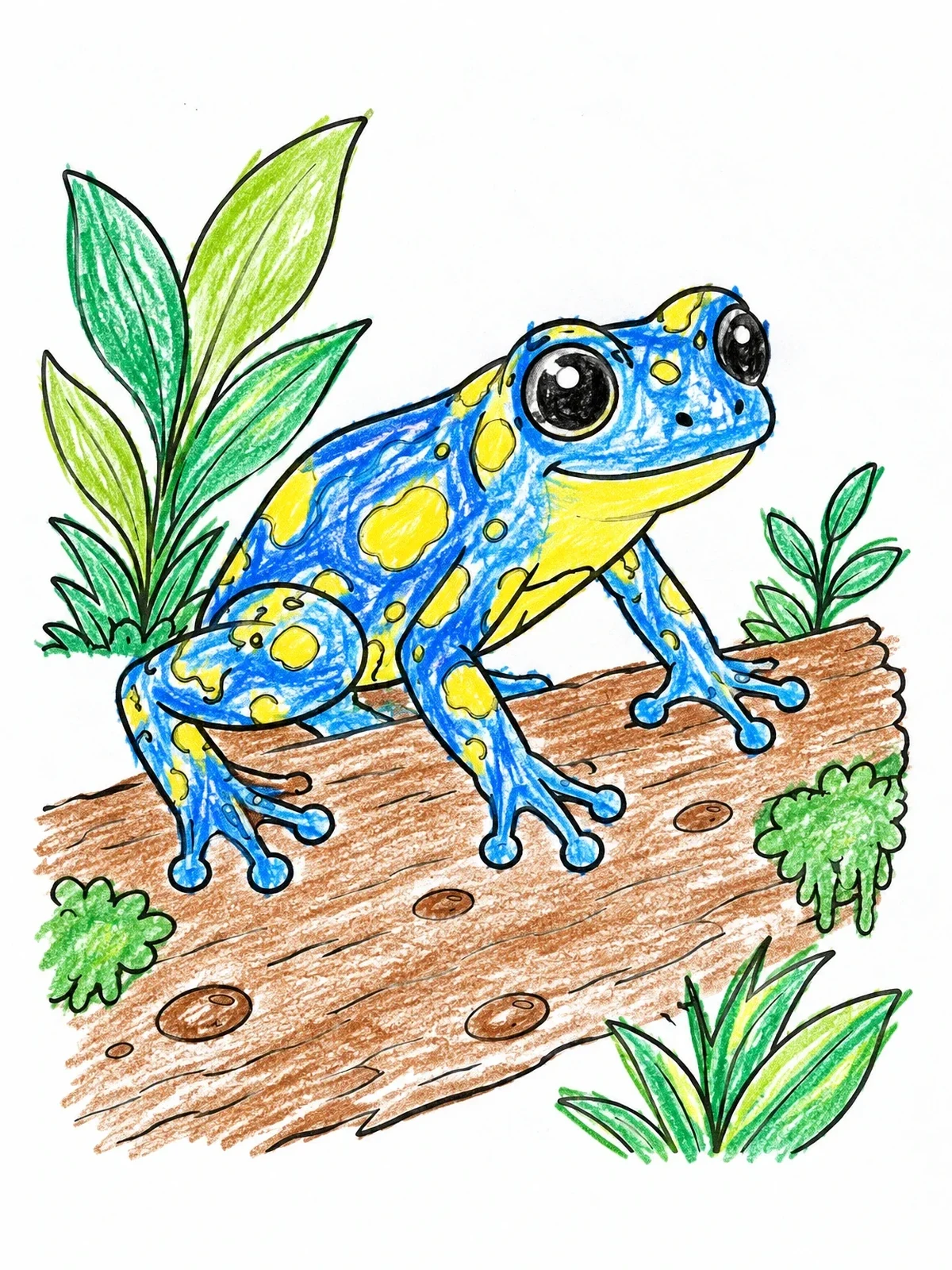 Colored example of the Spotted Tree Frog On Log coloring page