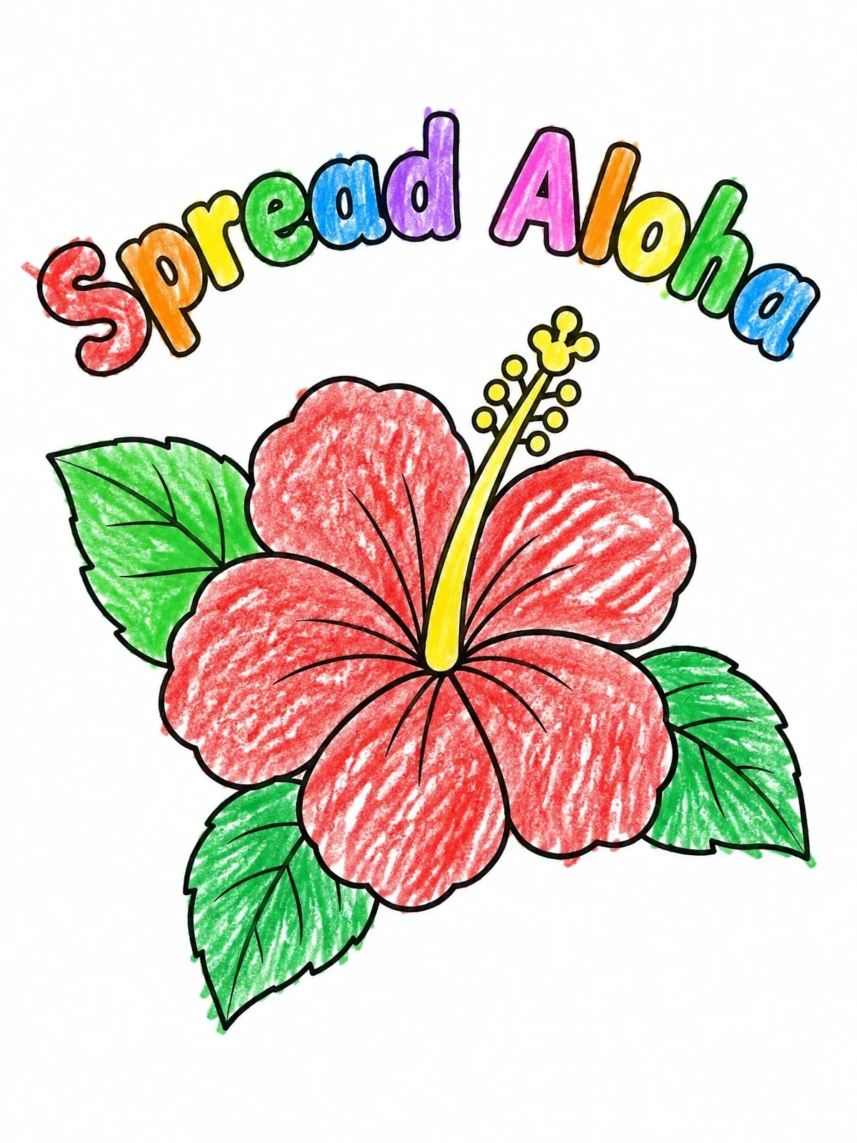 Colored example of the Spread Aloha Hibiscus Flower coloring page
