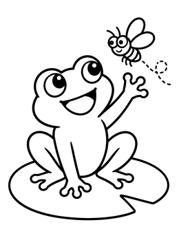 Free printable Cheerful Frog And Little Flying Bug coloring page