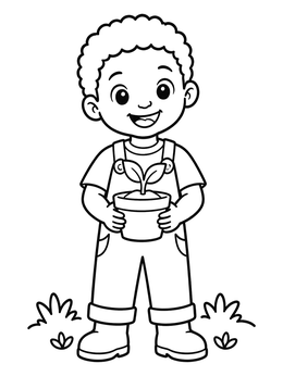 Free printable Happy Child Holding A Potted Sprout coloring page