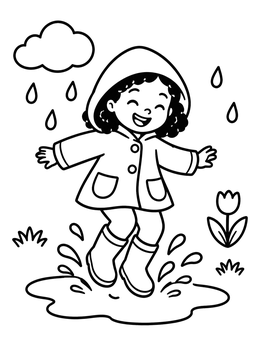 Free printable Child Splashing In Rain Puddle coloring page
