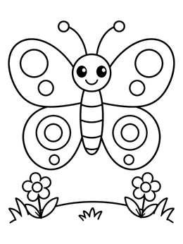 Free printable Cute Butterfly Over Flower Meadow coloring page