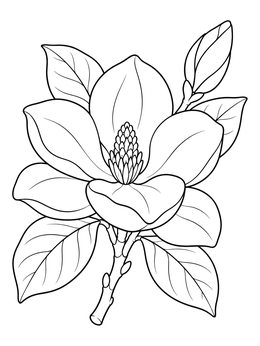 Detailed magnolia blossom on a spring flowers coloring page.