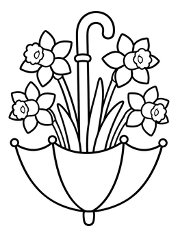 Free printable Daffodils Blooming In Upside Down Umbrella coloring page