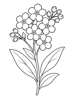 Blooming forget-me-nots branch in a spring flowers coloring page with graceful petals and leaves.
