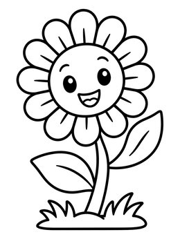 Free printable Happy Cartoon Flower In Grass coloring page