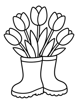 Free printable Tulips Blooming In Rain Boots coloring page