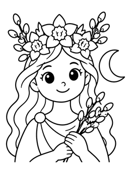 Free printable Spring Goddess With Floral Crown coloring page