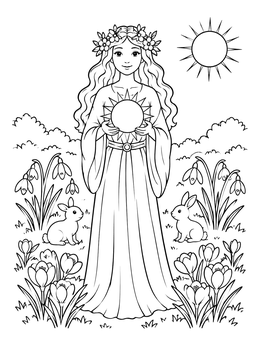 Free printable Spring Goddess Ostara With Sun coloring page
