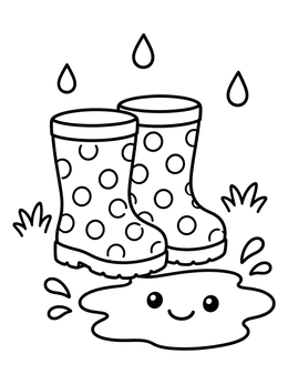 Free printable Rain Boots And Happy Puddle coloring page