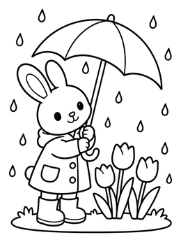 Free printable Cute Bunny With Umbrella In Rain coloring page