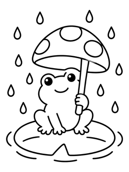Free printable Cute Frog With Mushroom Umbrella coloring page