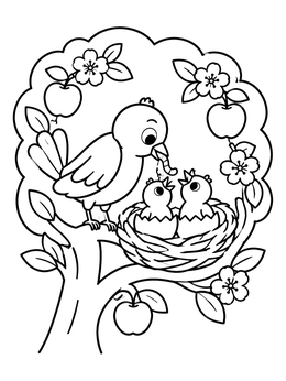 Free printable Bird Feeding Chicks In Nest coloring page
