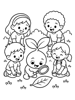 Free printable Sprout Character Exploring With Children coloring page
