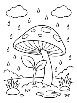 Free printable Sprout Under A Mushroom In Rain coloring page