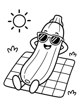 Free printable Cool Zucchini Sunbathing On Blanket coloring page