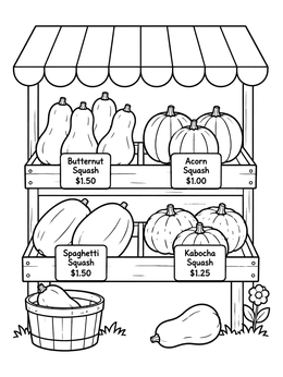 Free printable Winter Squash Farm Stand Display coloring page