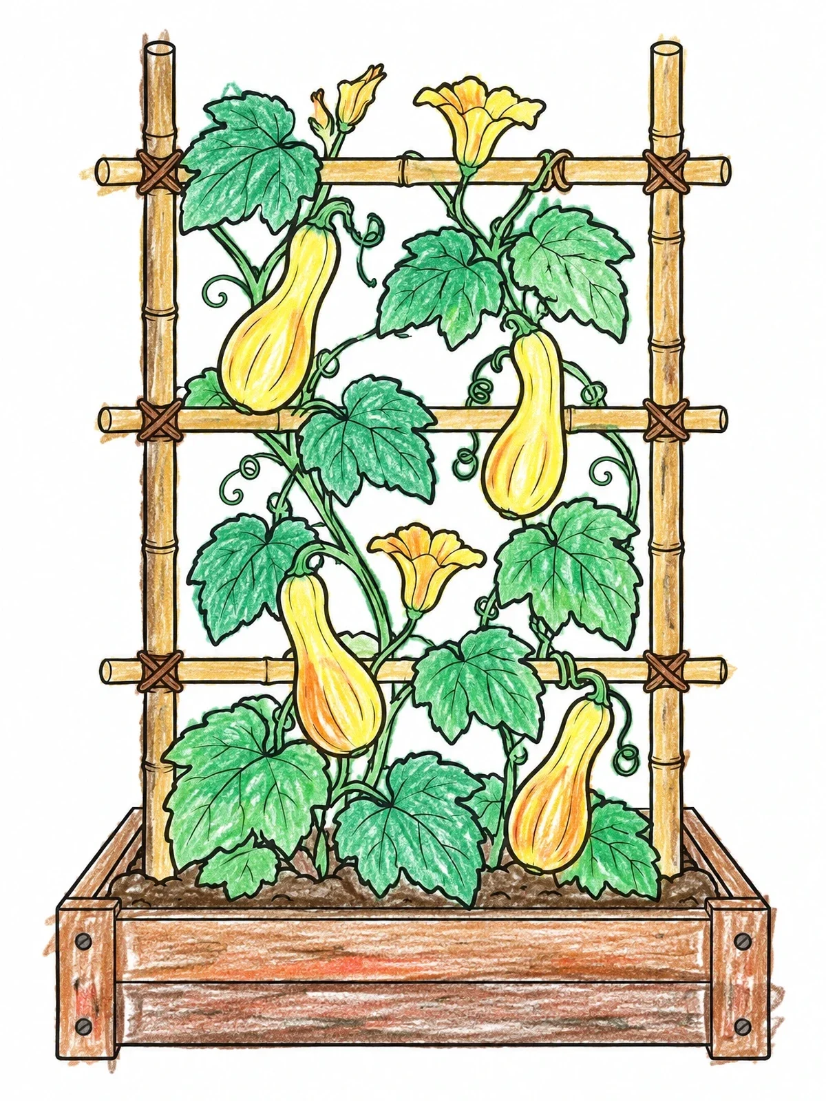 Colored example of the Squash Plant Climbing On Garden Trellis coloring page