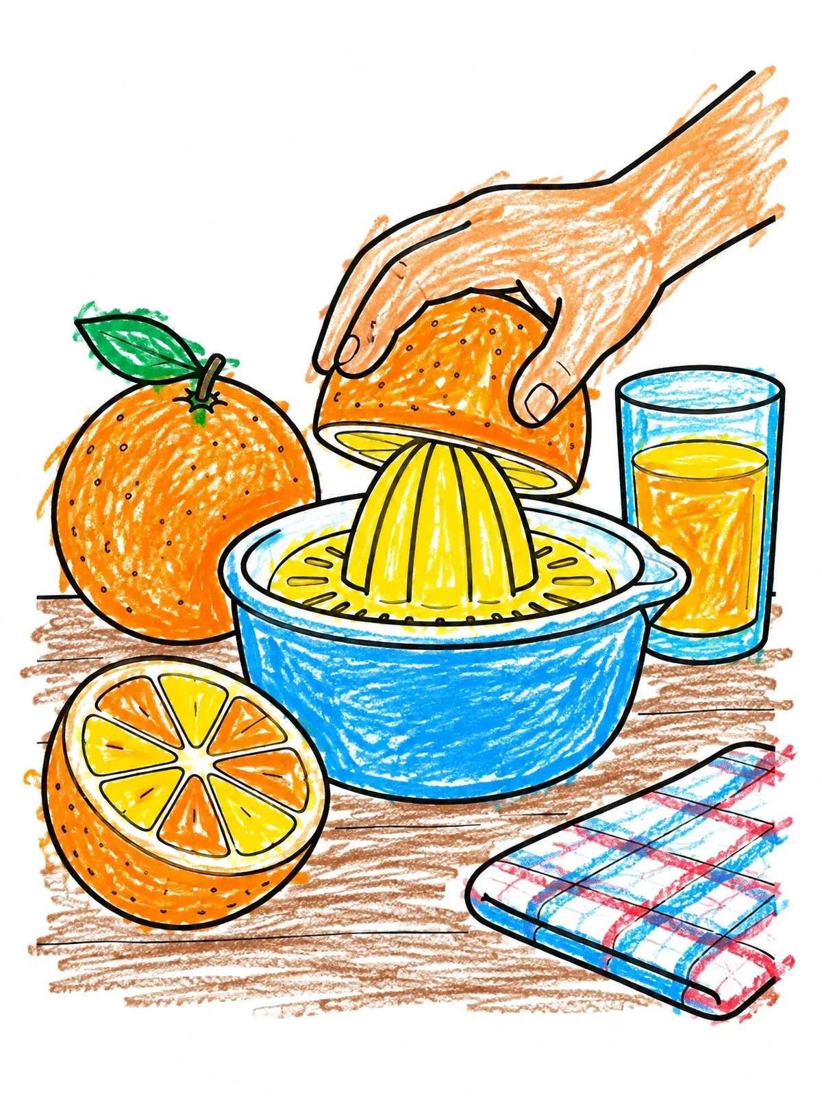 Colored example of the Squeezing Fresh Orange Juice coloring page