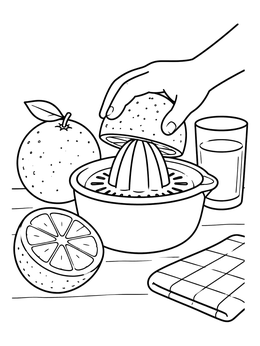 Free printable Squeezing Fresh Orange Juice coloring page