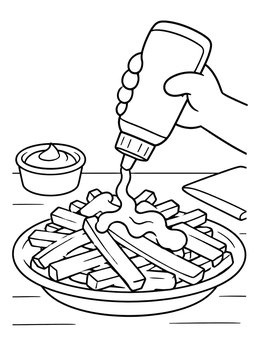 Free printable Squeezing Sauce On French Fries coloring page