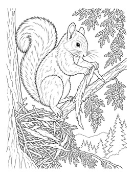 Free printable Squirrel Building A Tree Nest coloring page