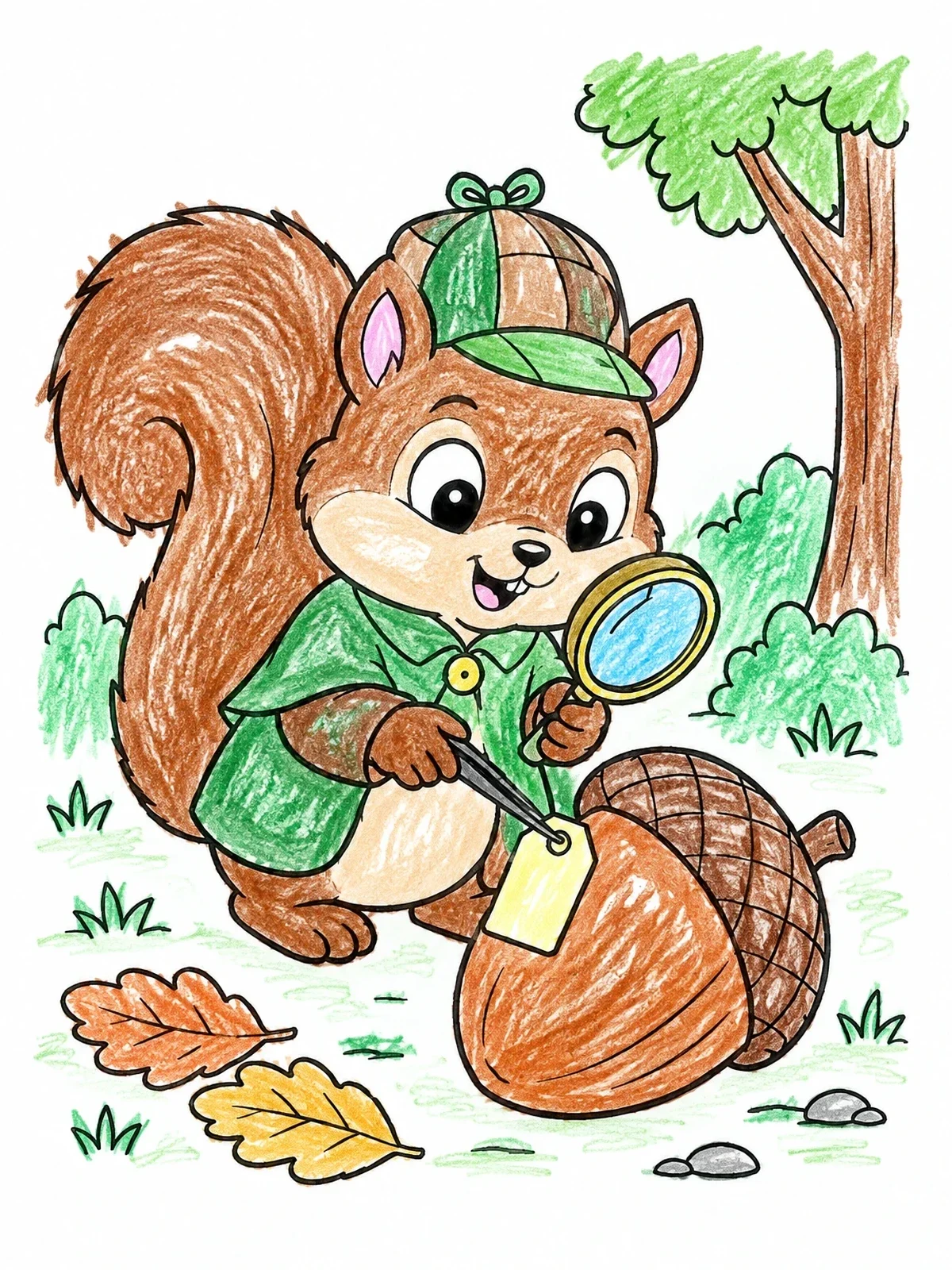 Colored example of the Squirrel Detective With Acorn Evidence coloring page