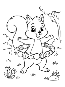 Free printable Squirrel Hula Hooping With Beaded Bracelet coloring page