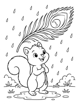 Free printable Squirrel With Peacock Feather Umbrella coloring page