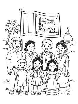 Free printable Family With Sri Lankan Flag coloring page