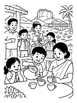 Free printable Family Tea Time In Sri Lanka coloring page