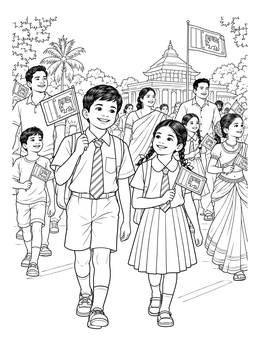 A festive crowd with children walking in this sri lanka coloring page.
