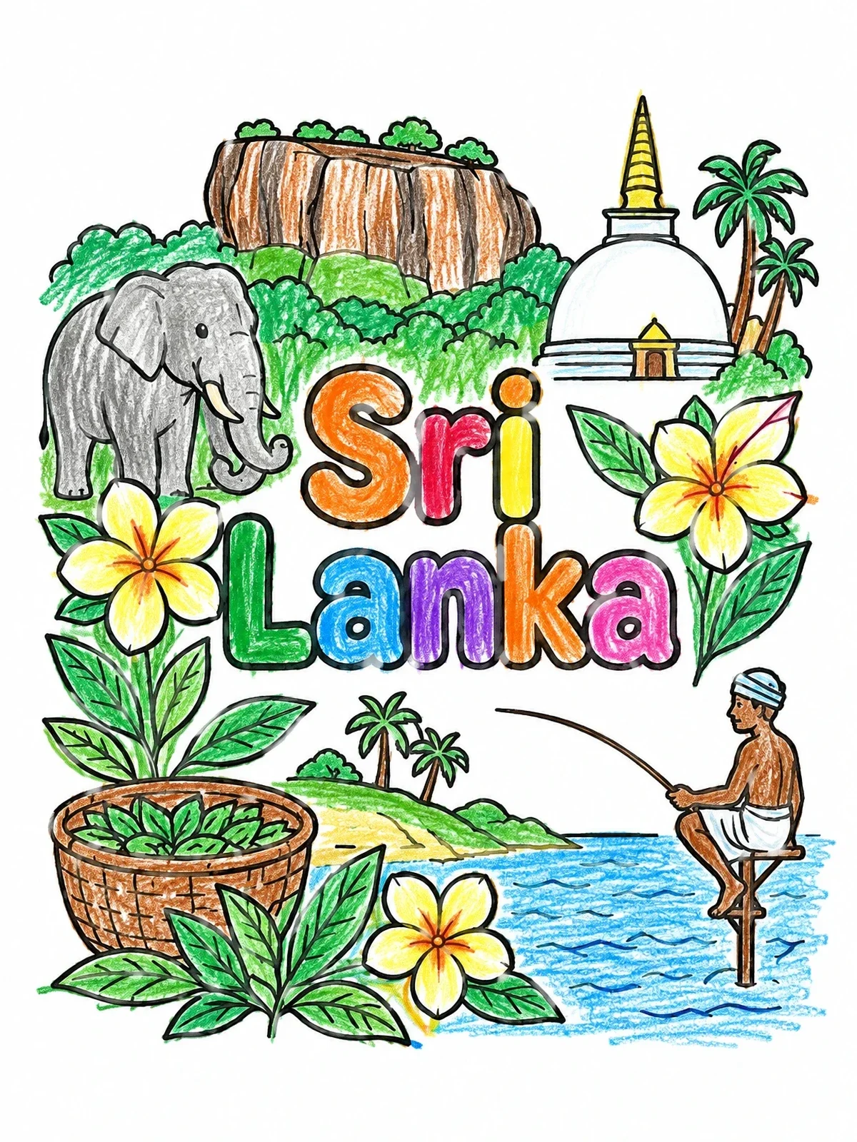 Colored example of the Sri Lanka Landmarks And Wildlife coloring page