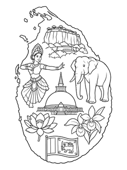 Free printable Sri Lanka Map With Cultural Landmarks coloring page