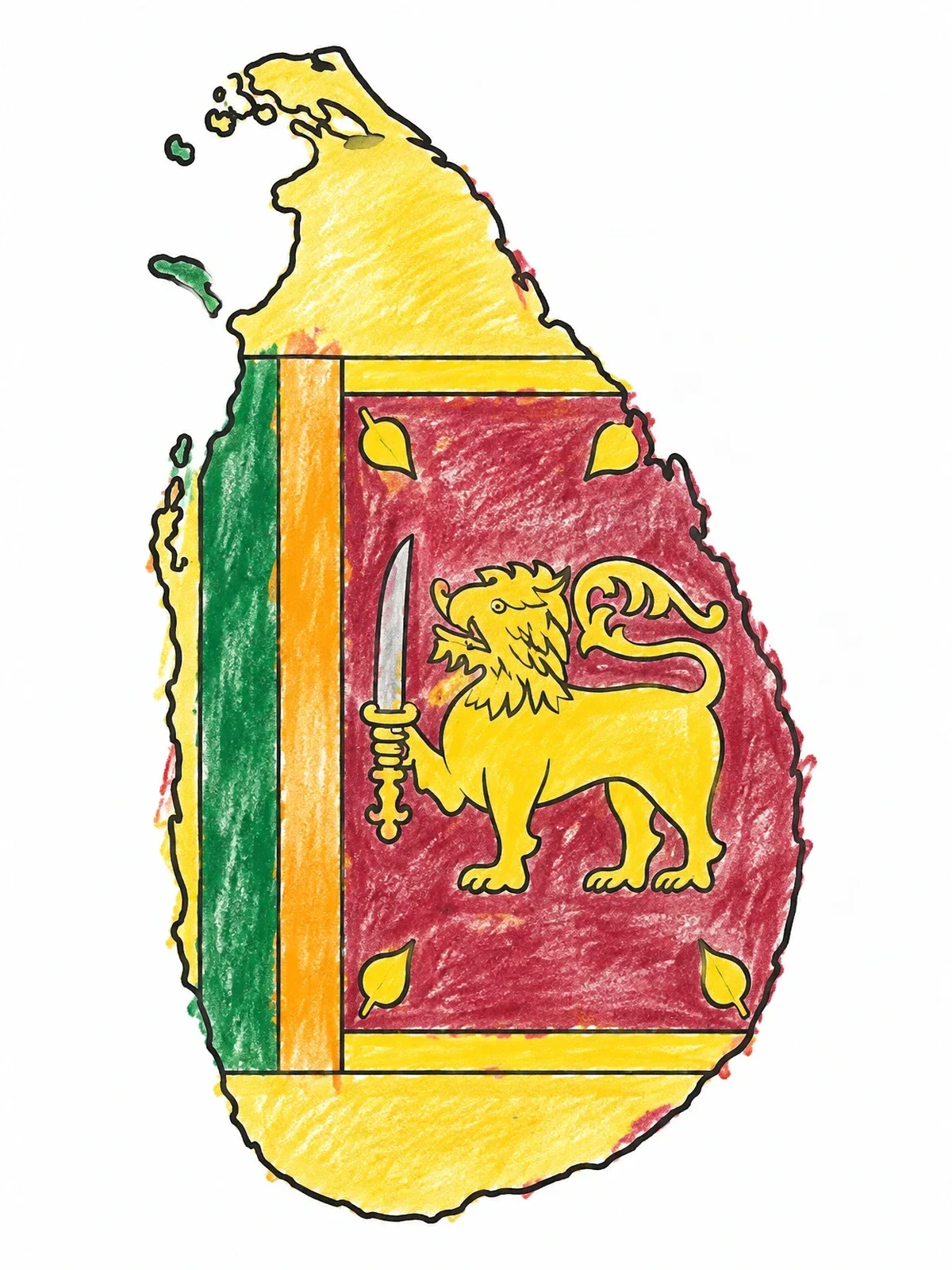 Colored example of the Sri Lanka Map With National Flag coloring page