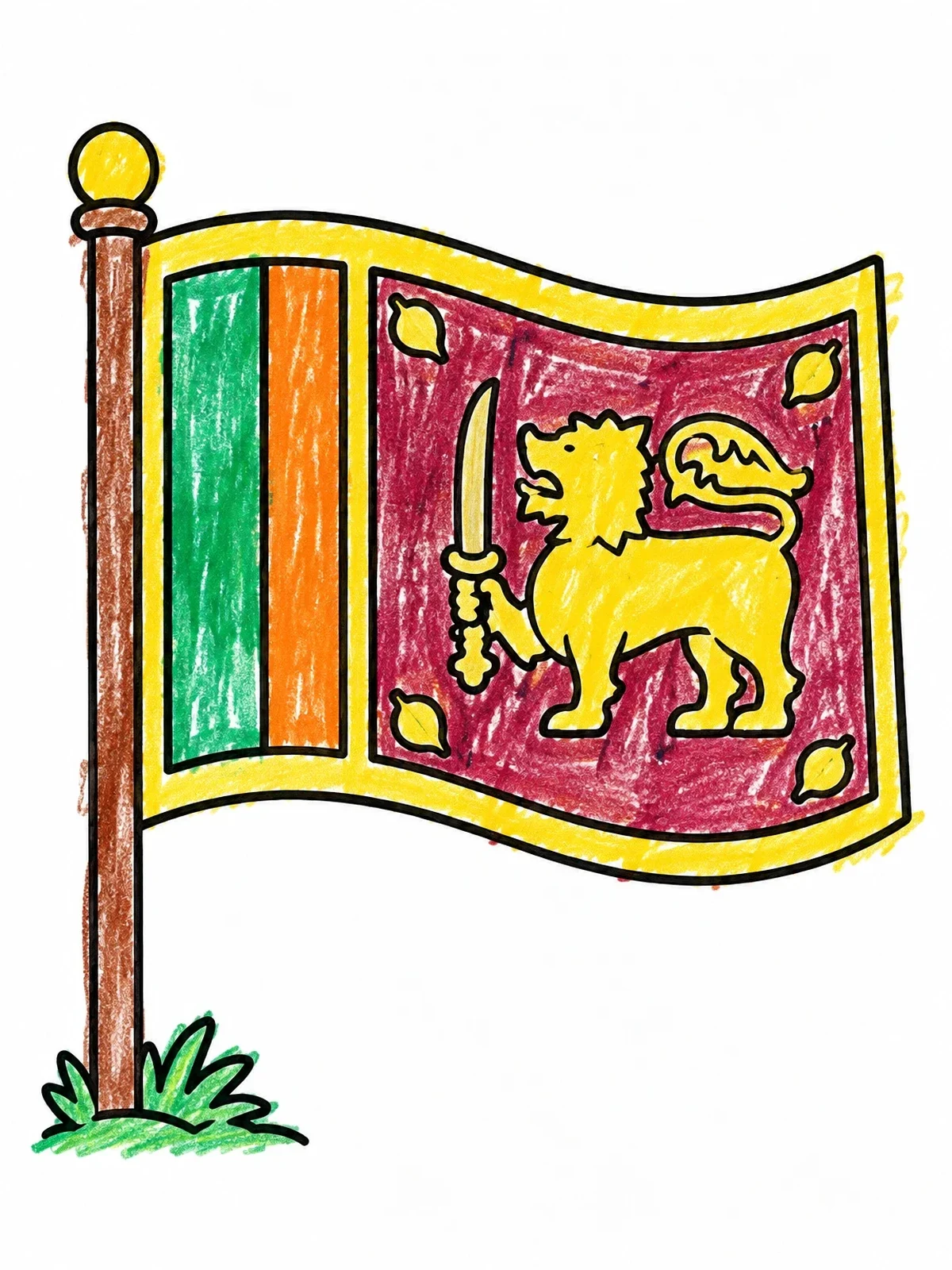 Colored example of the Sri Lanka National Flag Waving coloring page