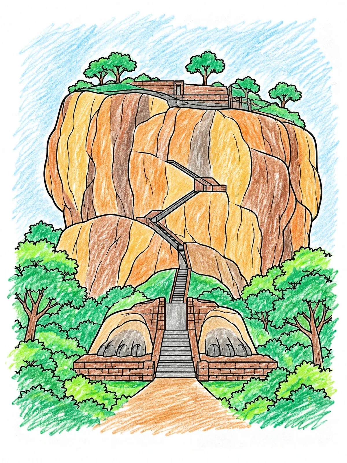Colored example of the Sigiriya Lion Rock Fortress coloring page