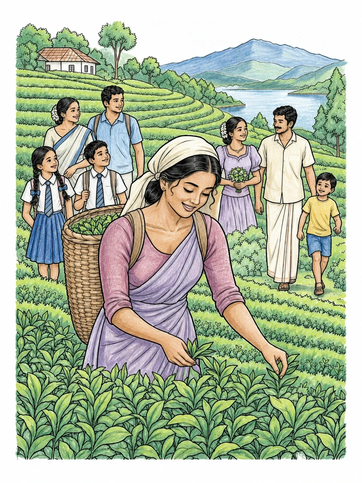 Colored example of the Tea Harvesting In Sri Lanka coloring page