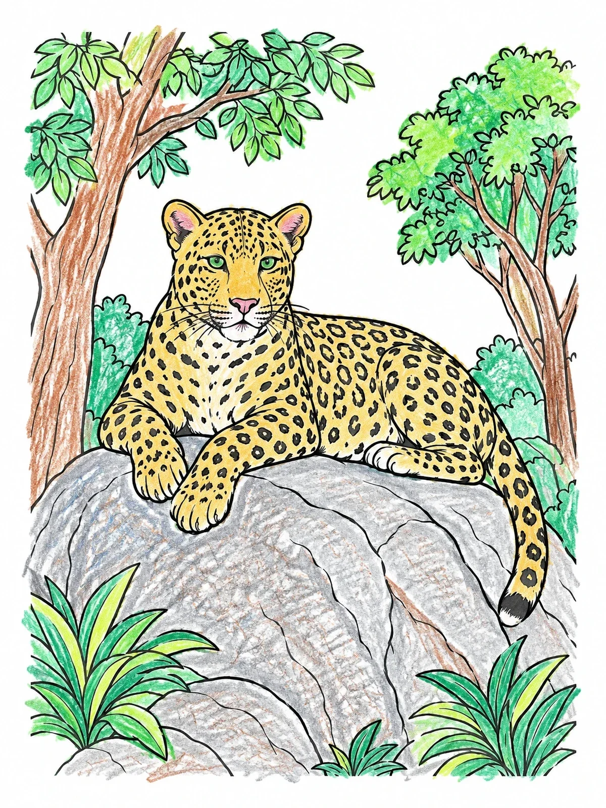 Colored example of the Sri Lankan Leopard On A Rock coloring page