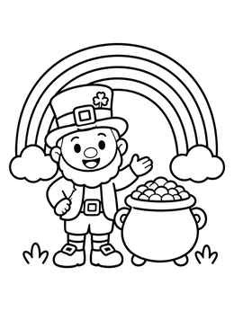 Free printable Cheerful Leprechaun With Pot Of Gold coloring page