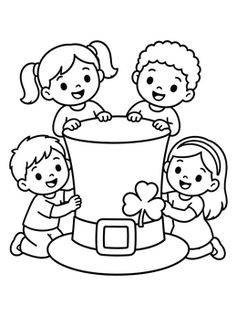 Free printable Children Around Leprechaun Hat coloring page